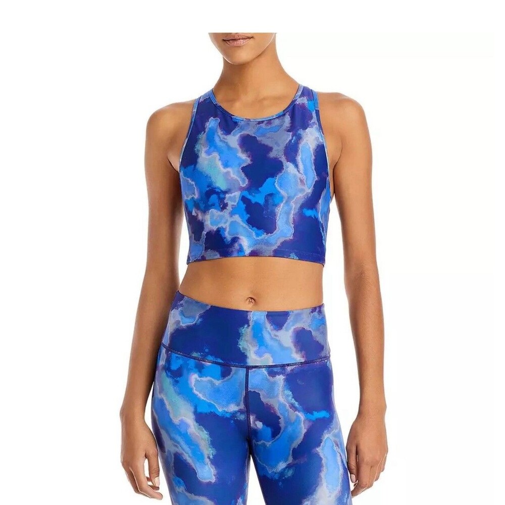 Aqua Womens Blue Fitness Yoga Running Sports Bra Athletic XS
